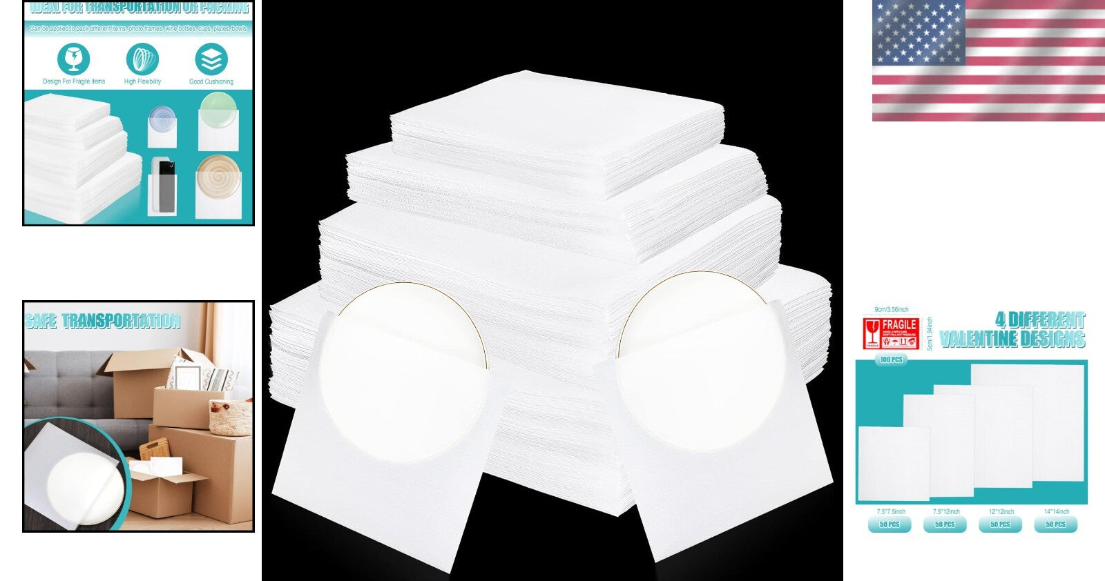 200 Pack Cushion Foam Pouches in 4 Sizes - Essential for Fragile Item Protection