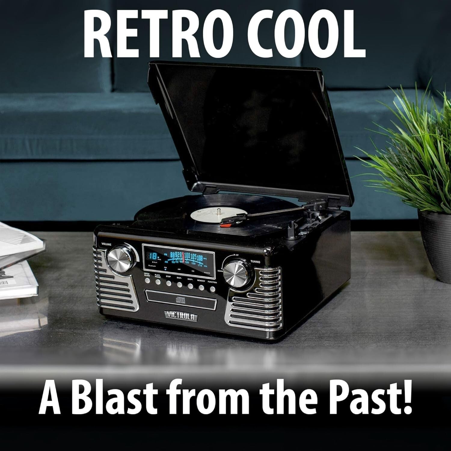 All-in-One Bluetooth Retro Turntable with CD Player & Built-In Speakers