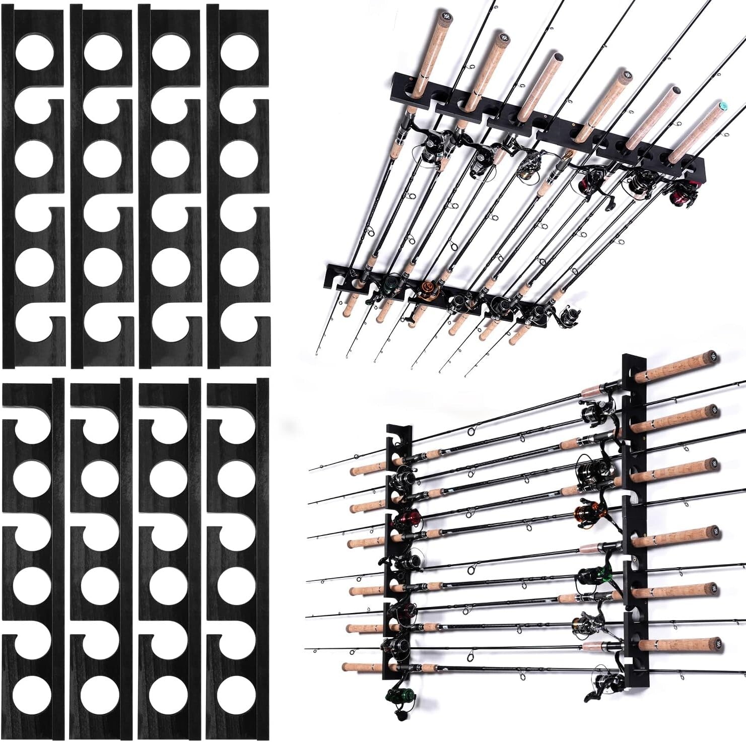 Durable Hardwood Fishing Rod Rack - Stores Up to 24 Poles, Wall/Ceiling Mounted