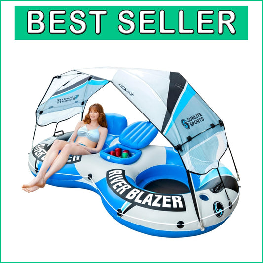 Expandable Comfort: Double Inflatable River Raft with Cooler & Sunshade Canopy