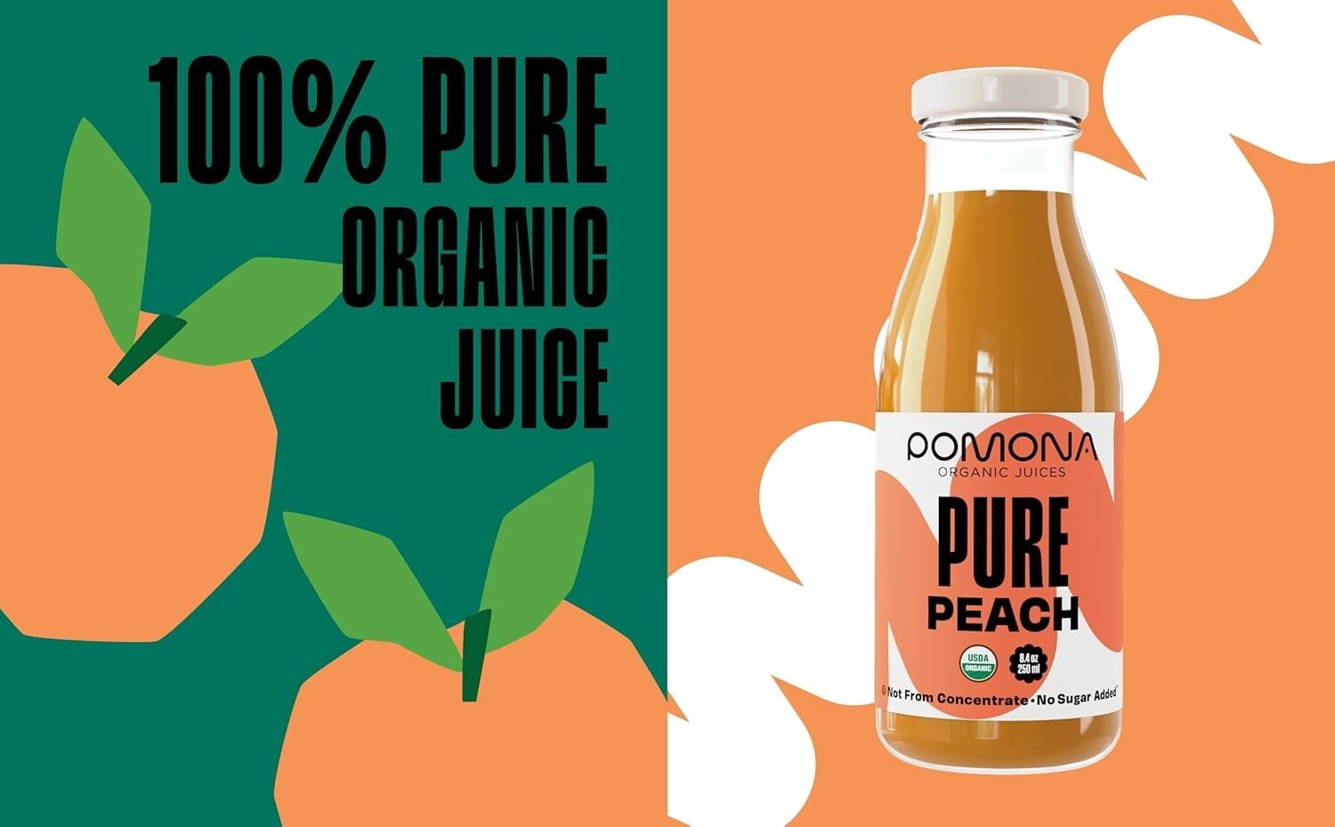 Pomona Cold Pressed Organic Peach Juice - Pack of 12 - 8.4 oz Glass Bottles