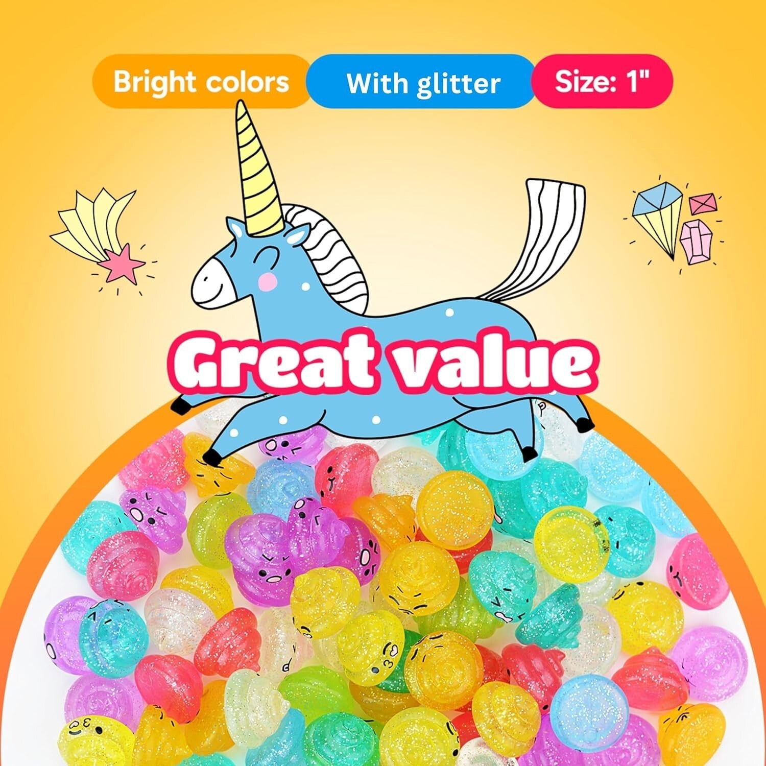 Vibrant 100pc Unicorn Poop Glitter Emoji Toys - Fun Party Supplies