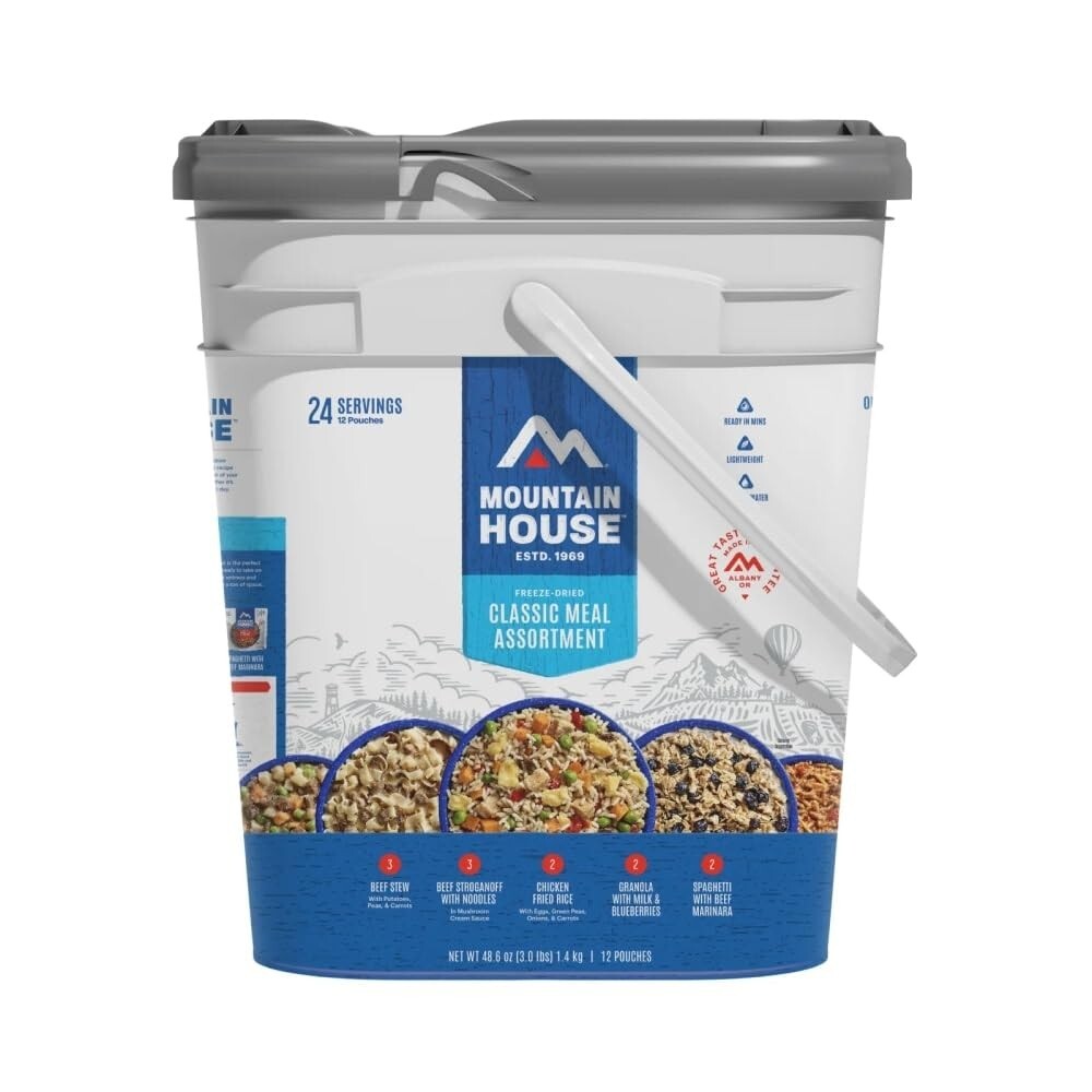 24 Servings of Delicious Freeze-Dried Outdoor Meals in Compact Recyclable Bucket
