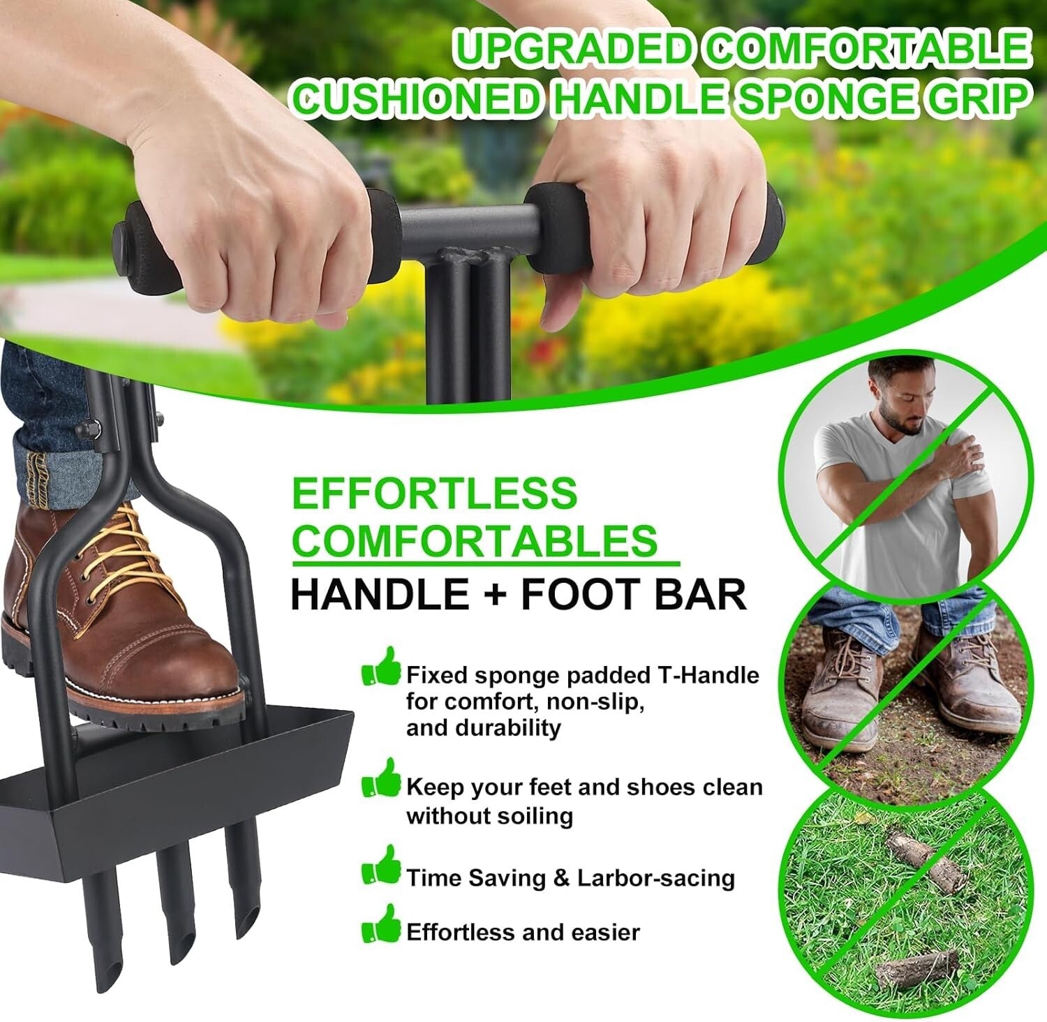 Ergonomic Lawn Aerator with Storage Tray & Cleaning Tool for Effortless Use