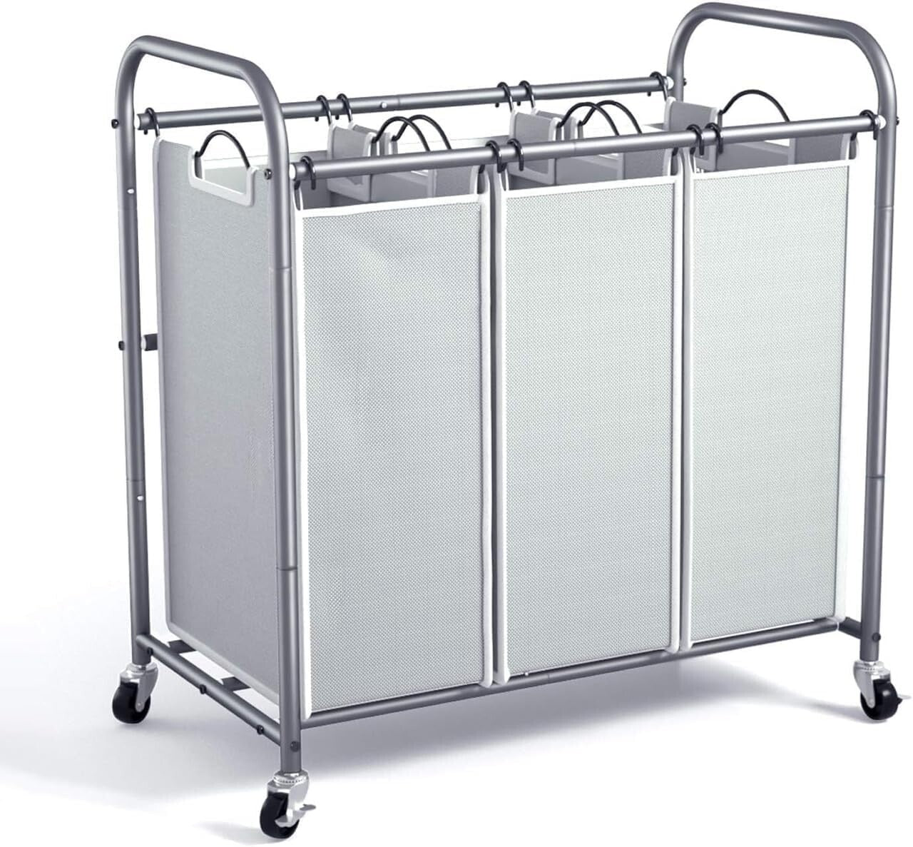 Gray Laundry Hamper on Wheels - 3 Compartments & Removable Bags for Easy Sorting