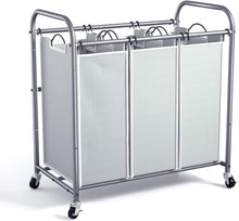 Load image into Gallery viewer, Gray Laundry Hamper on Wheels - 3 Compartments &amp; Removable Bags for Easy Sorting