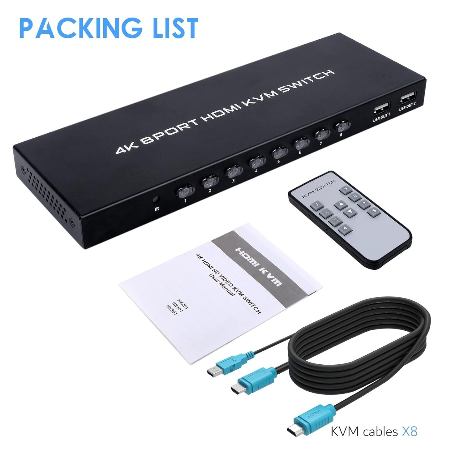 8-Port HDMI KVM Switch 4K@30Hz for Seamless PC Control with Included Cables
