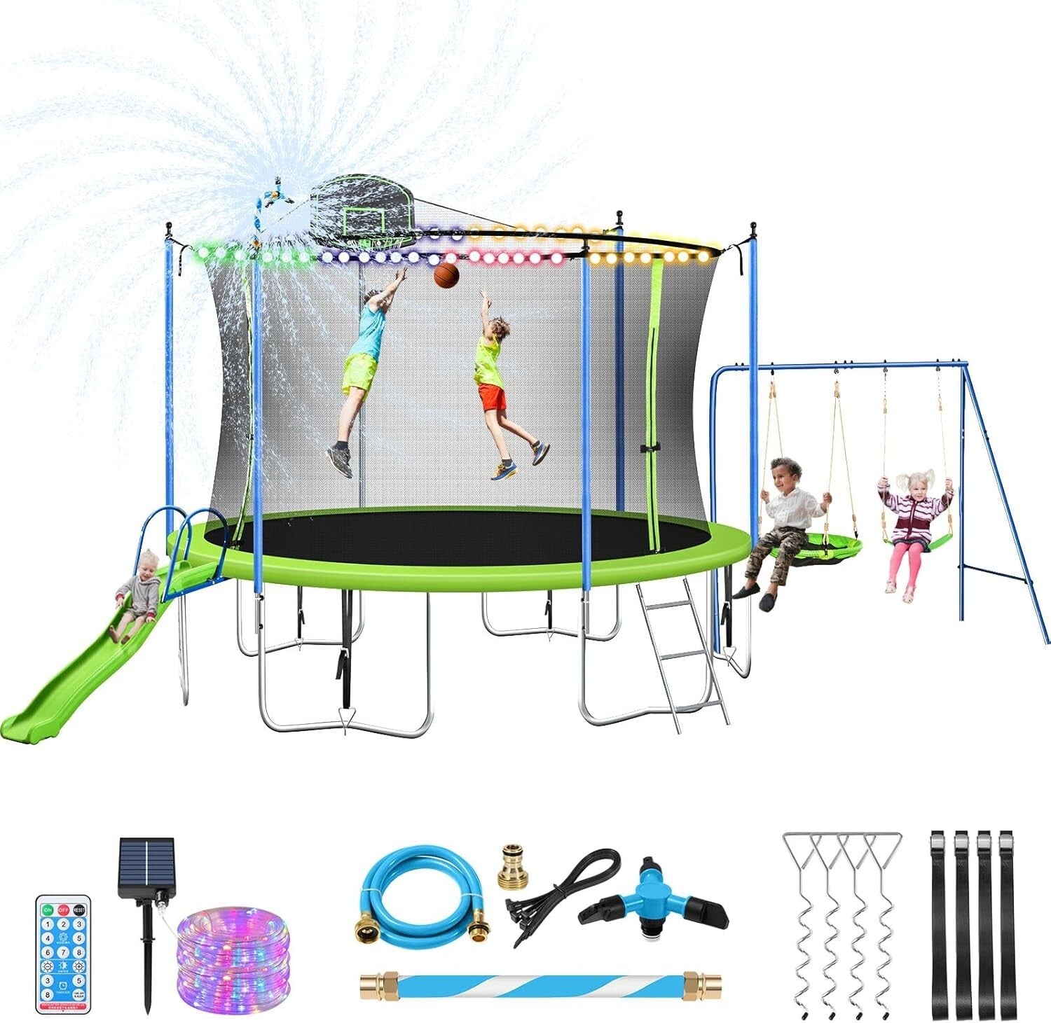 Ultimate 14FT Trampoline Set with Slide, Swings & Basketball Hoop - Family Fun