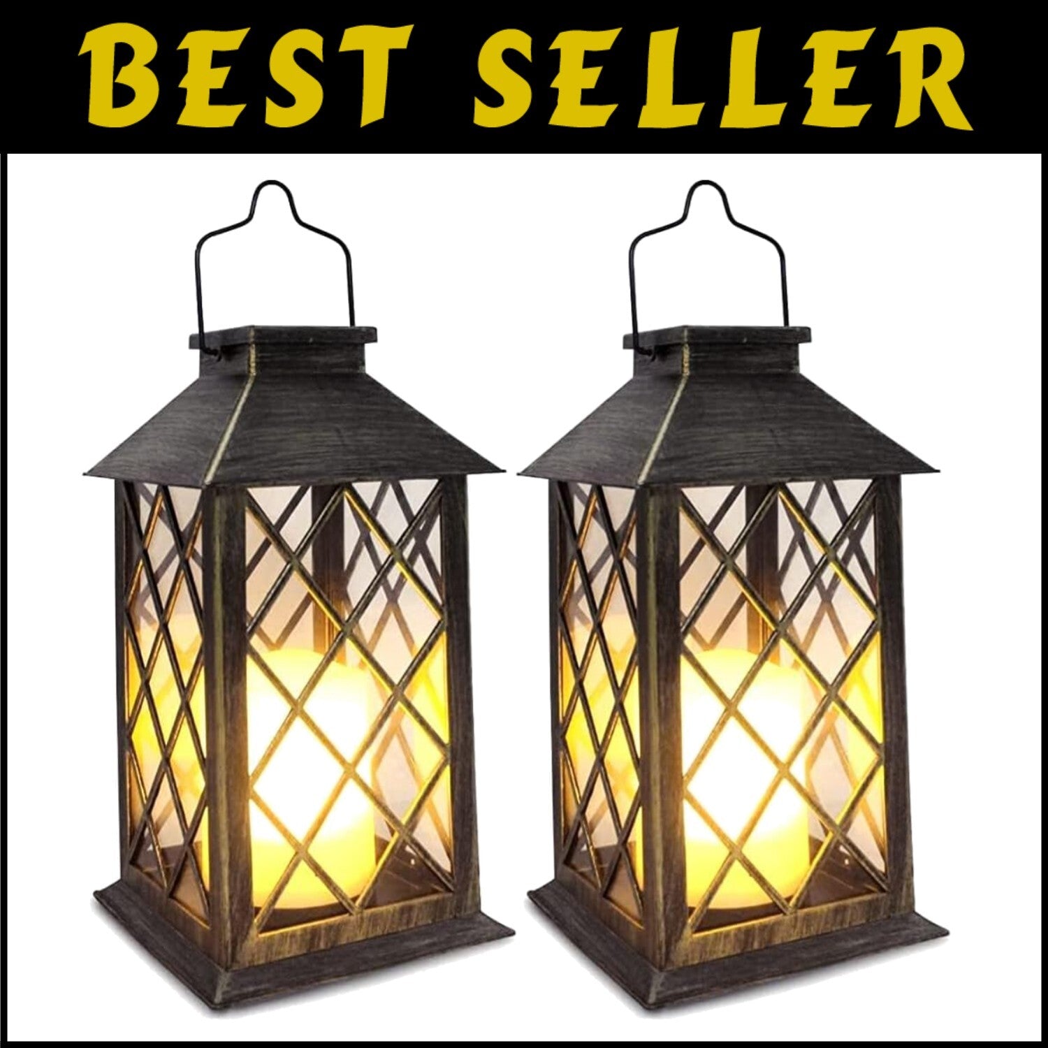 Bronze Solar Lanterns with Flickering Effect - 10 Lumen, 2 Pack for Garden Decor