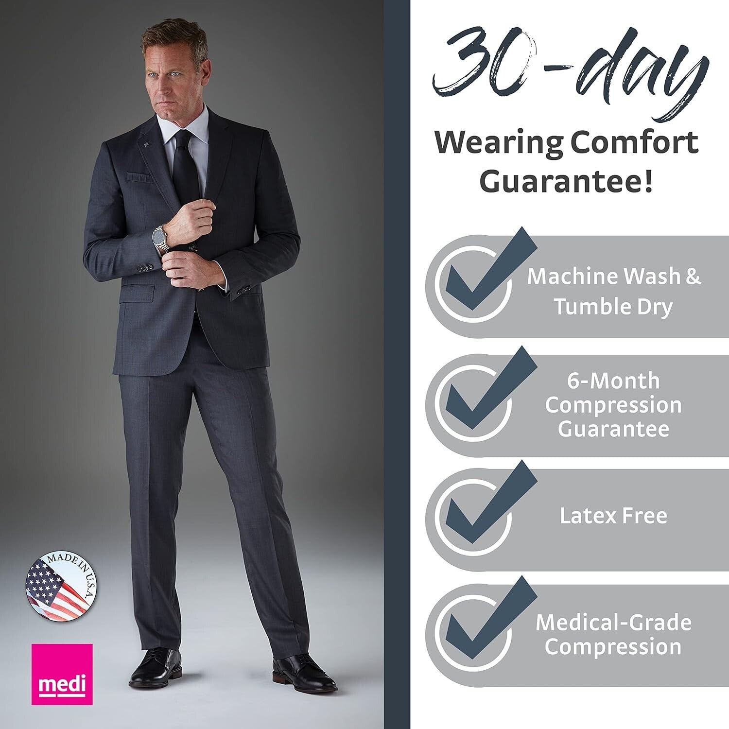 Timeless Black Calf High Compression Socks for Men - 15-20 mmHg Support