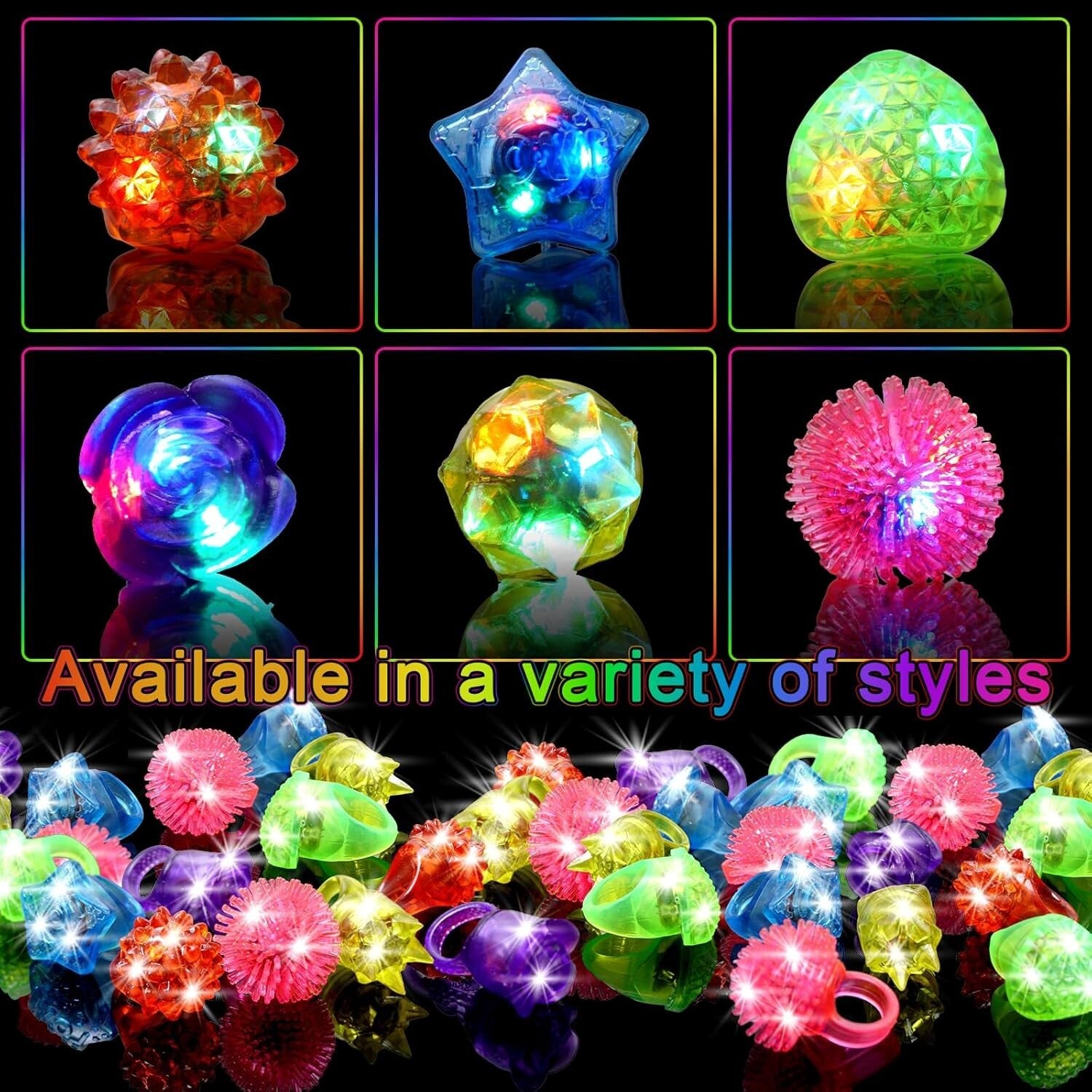 Versatile LED Glow Rings Pack - 150 Count with 6 Unique Styles for Celebrations