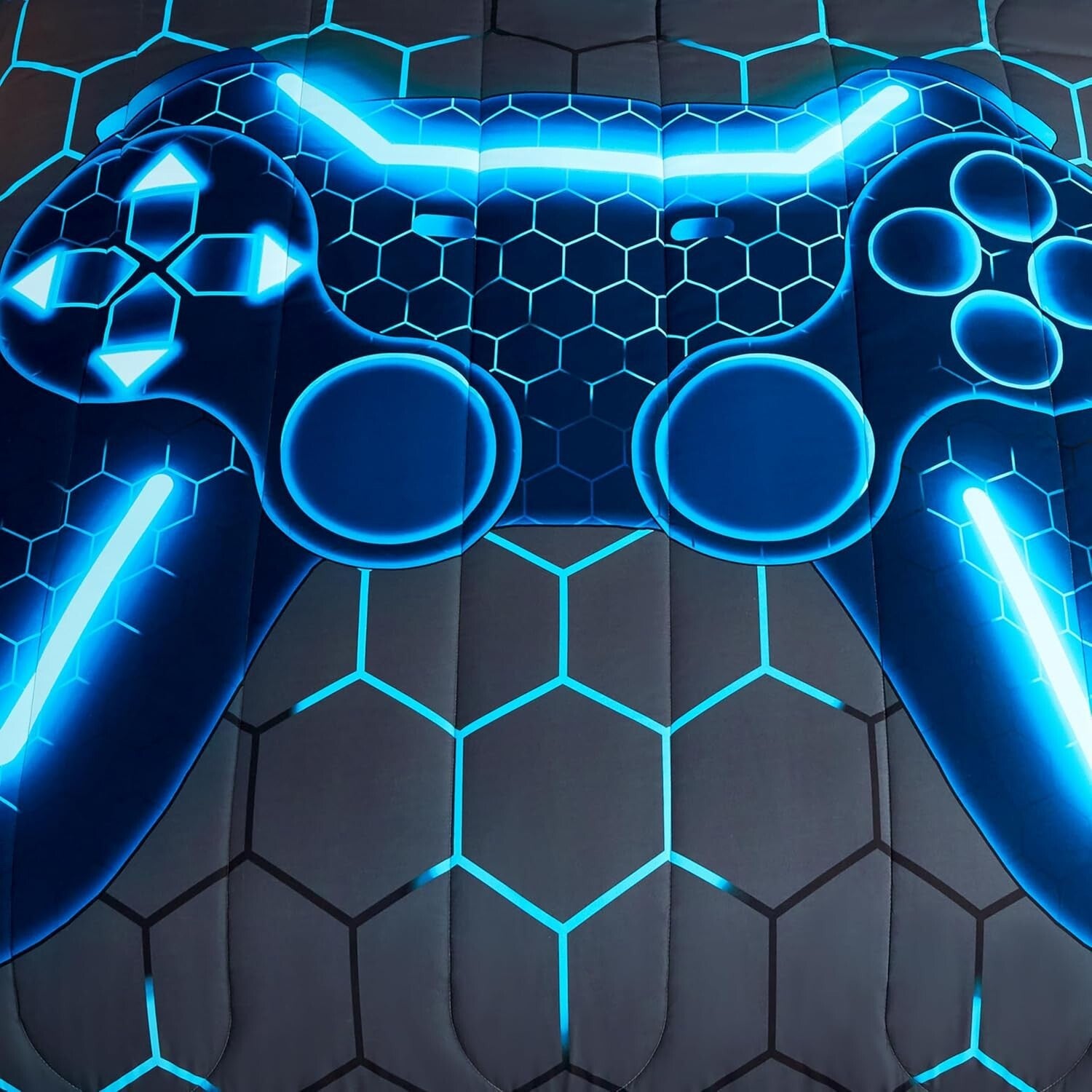 Vibrant Blue Game Controller Comforter Set - 3-Piece All-Season Bedding