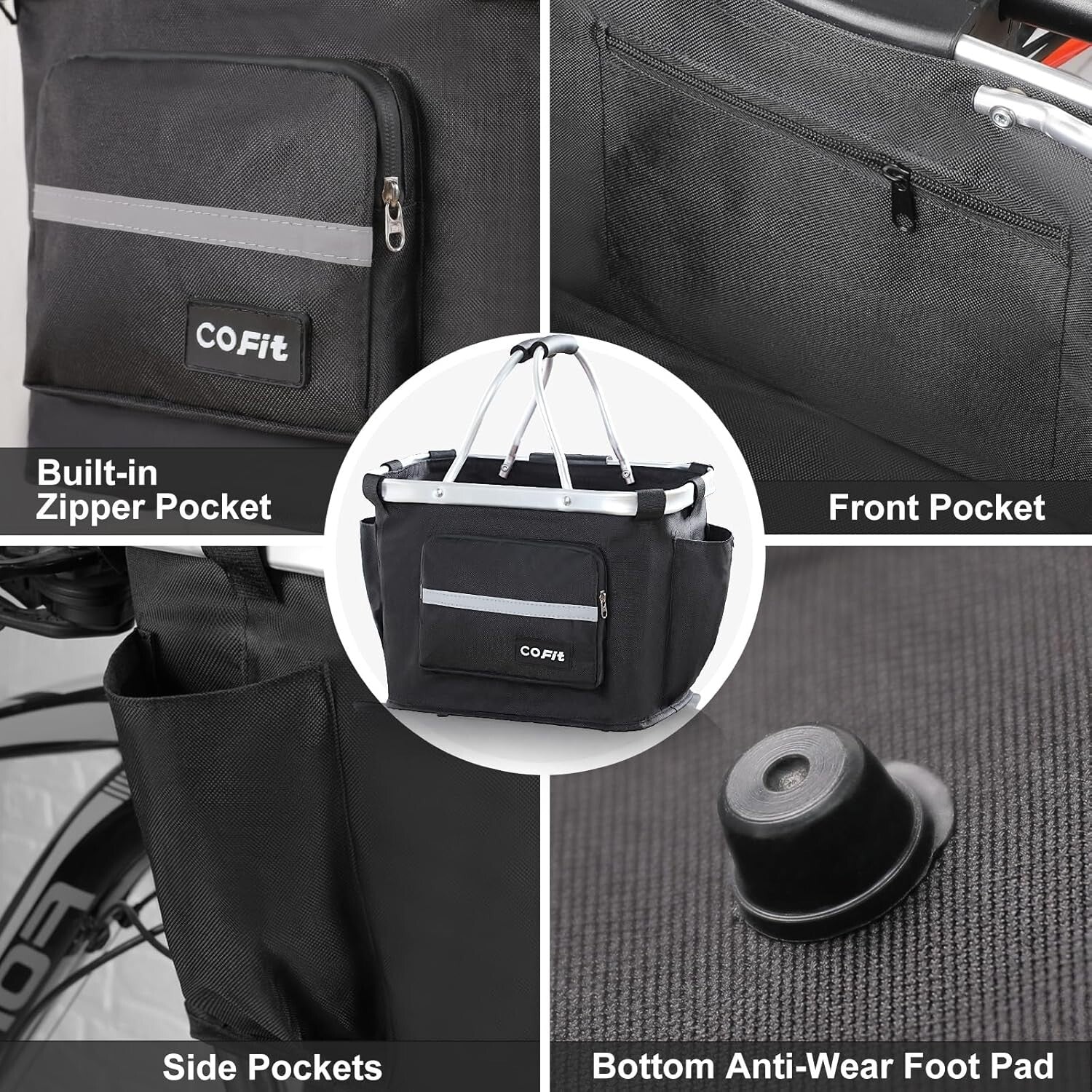 Lightweight and Durable Detachable Bike Basket with Side Pockets for Easy Access