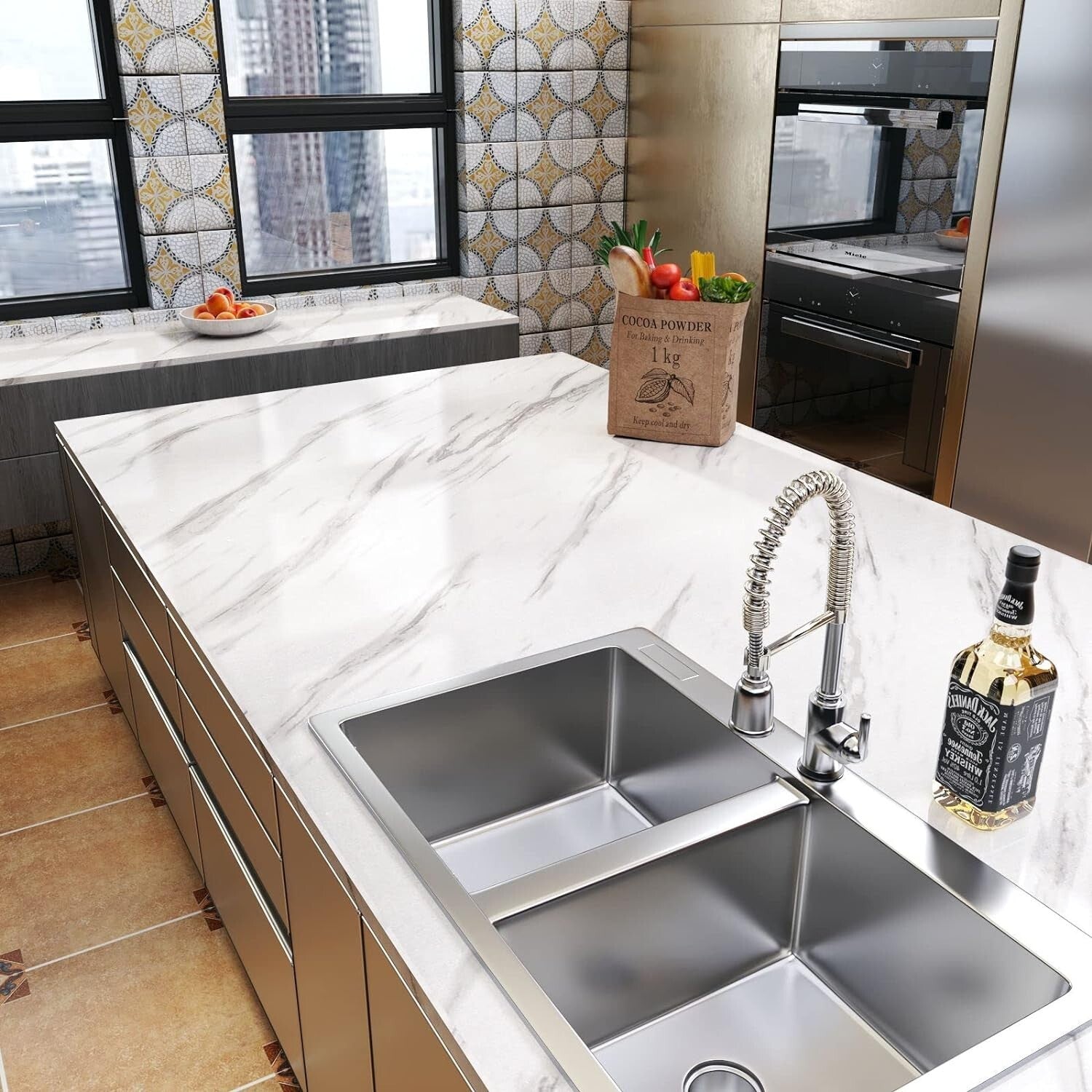 Self-Adhesive Glossy Marble Wallpaper for Kitchen Counter - Easy Renovation