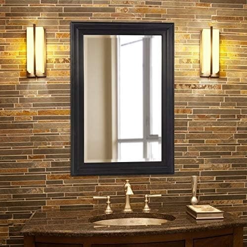 Transitional Rectangular Wall Mirror in Matte Black - Ready to Hang Style