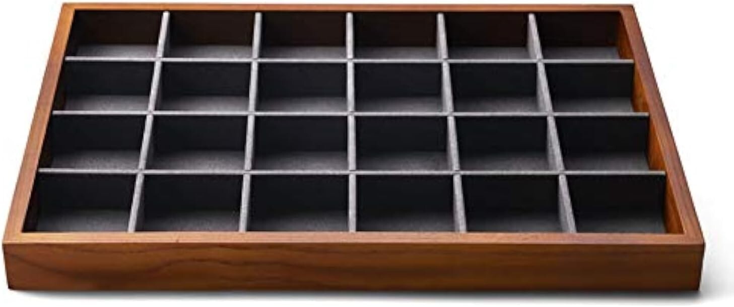 Sturdy 24 Compartment Jewelry Display Tray with Microfiber Interior - Polished