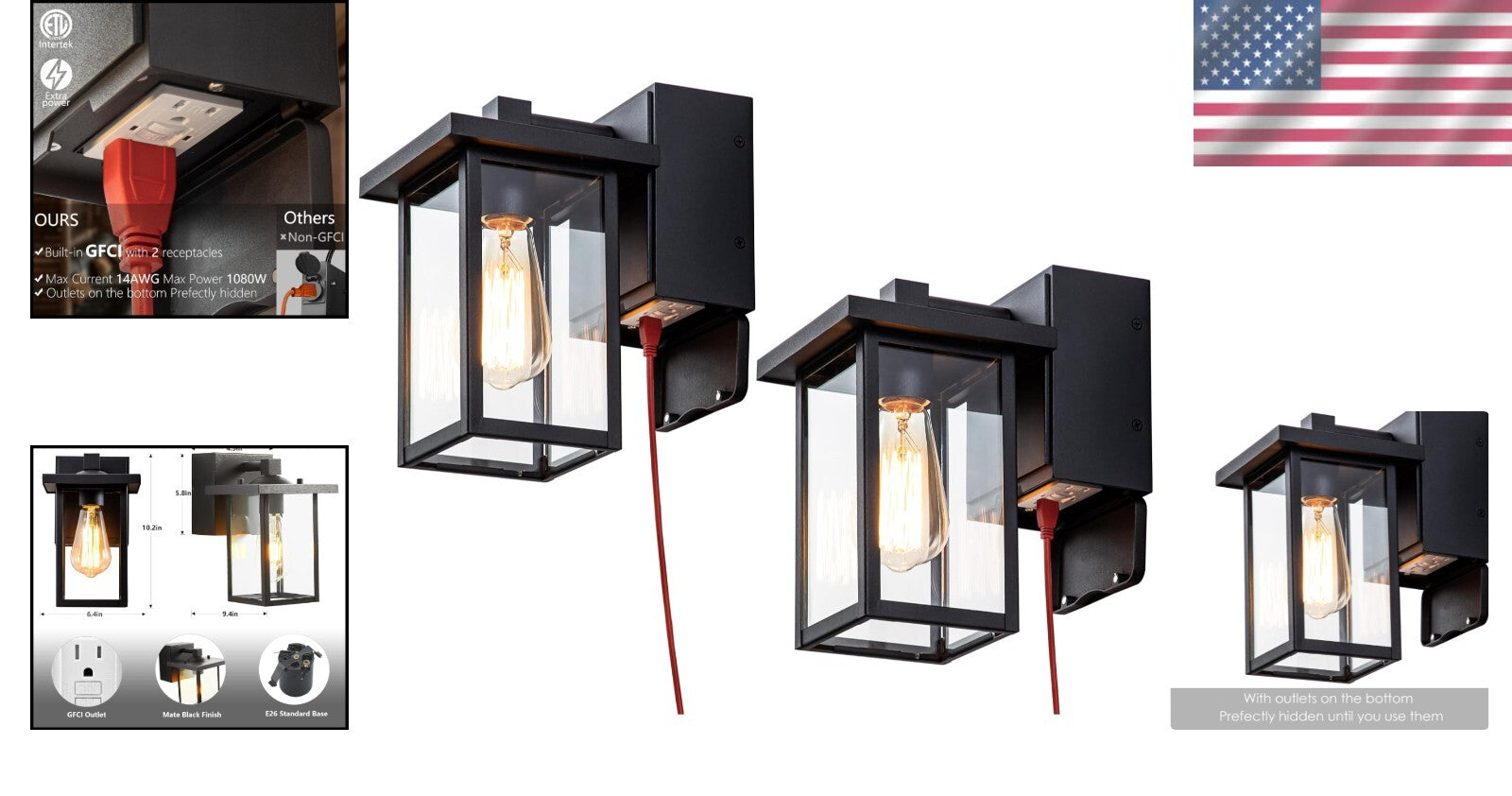 Classic Aluminum Outdoor Sconce with GFCI Outlet - Weather-Resistant & Stylish
