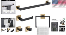 Load image into Gallery viewer, Premium Stainless Steel 5-Piece Black &amp; Gold Towel Bar Set for Modern Bathrooms