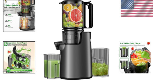 Efficient & Safe Masticating Juicer - 1.6L Capacity Cold Press Juicer in Black