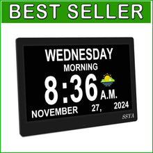 Load image into Gallery viewer, Ultra-Large 11.5" Day &amp; Date Clock, Alarm for Seniors - Non-Abbreviated Display