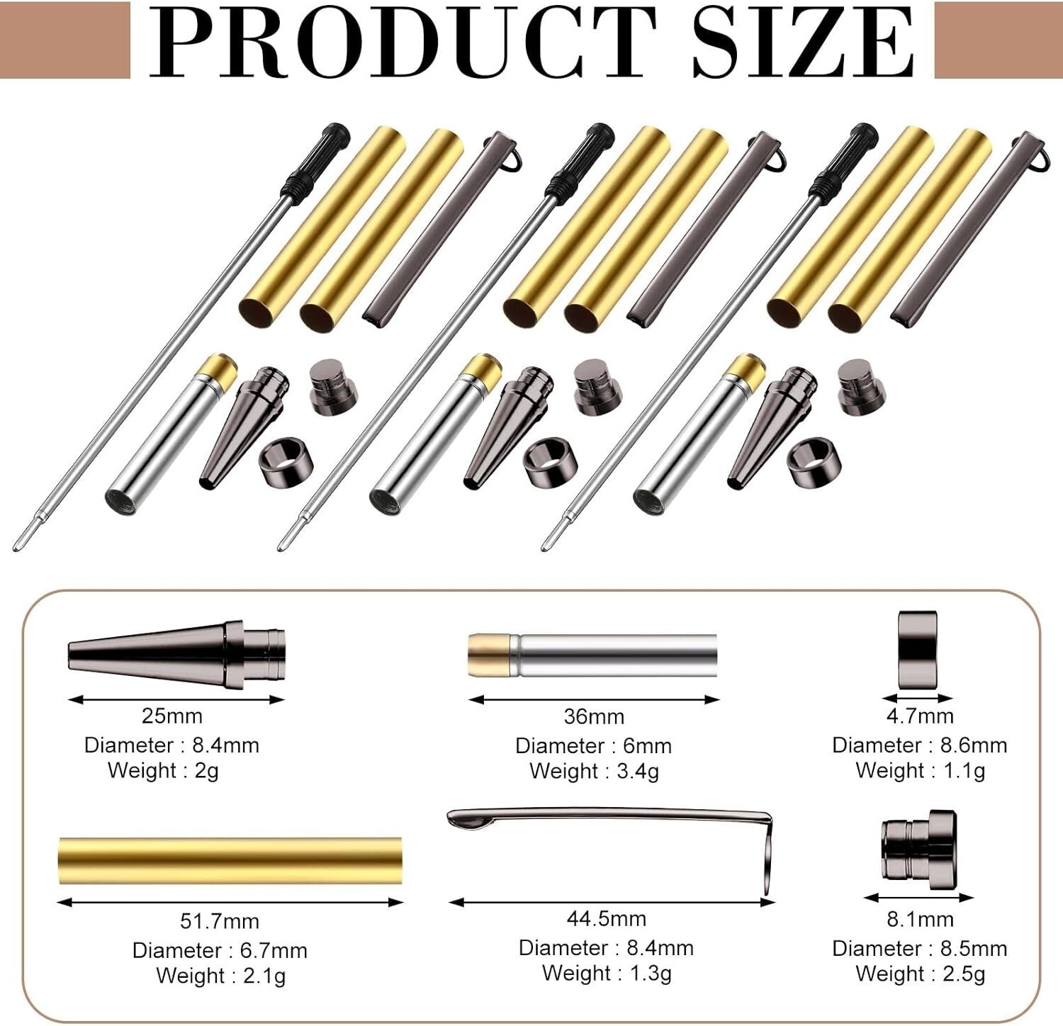 Durable 48 Pcs Slimline Pen Turning Kits - Includes Black Refills for Crafting