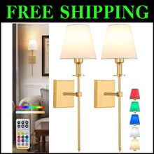 Load image into Gallery viewer, Elegant Gold Battery-Powered Wall Sconce Set - Dimmable &amp; Adjustable Lighting