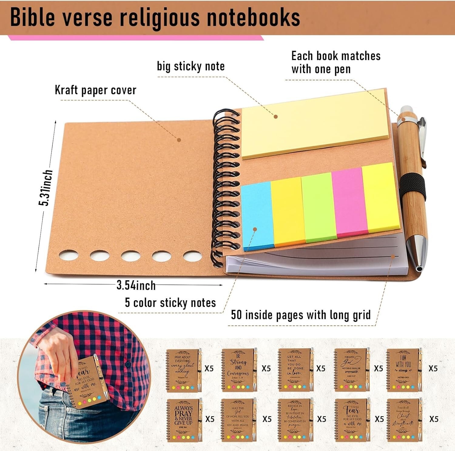 Elegant 100-Piece Bible Theme Notebooks & Bamboo Pens for Spiritual Note-Taking