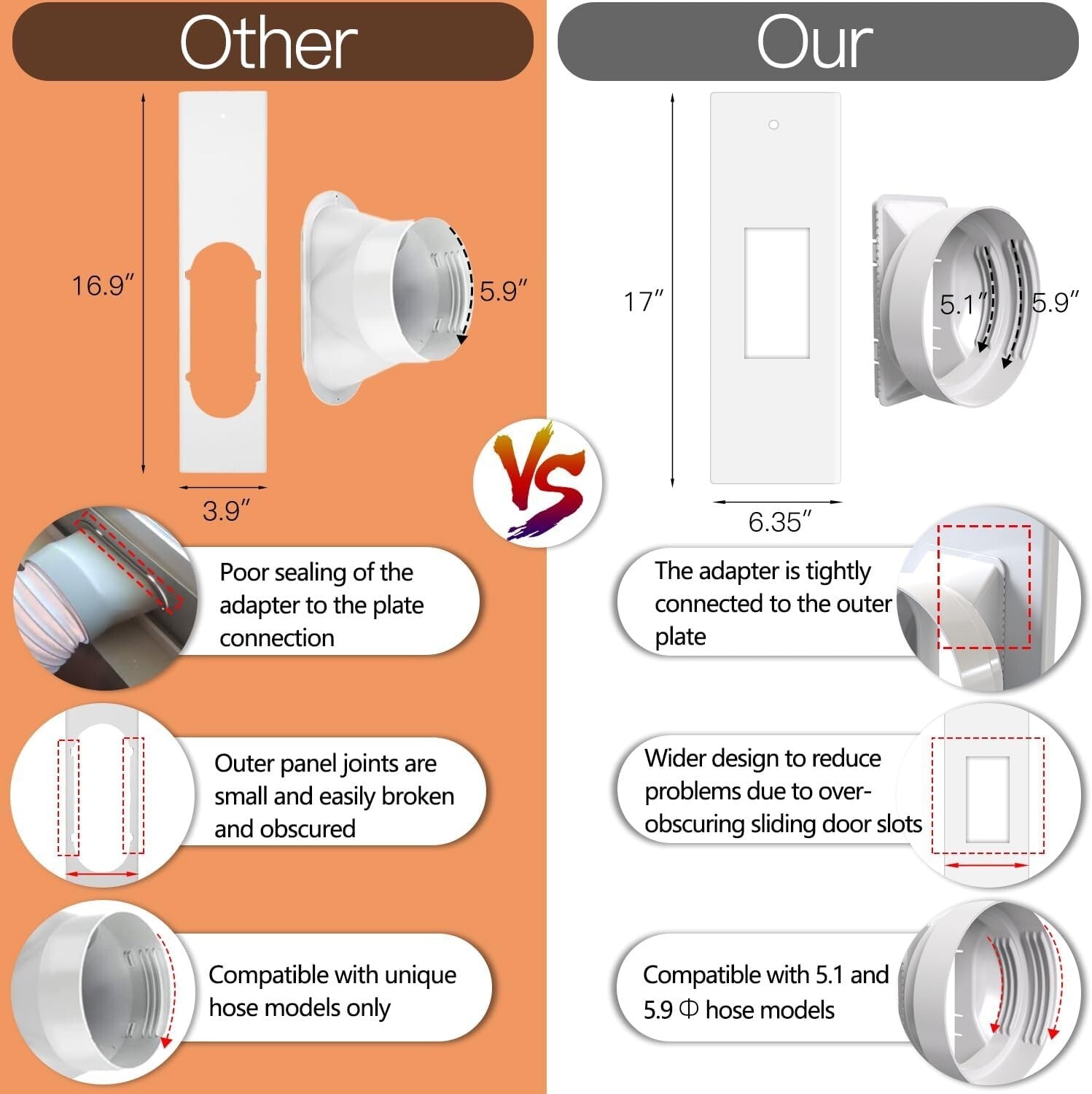 Easy Setup 95-Inch Sliding Door AC Vent Kit with Security Lock - Energy Saving
