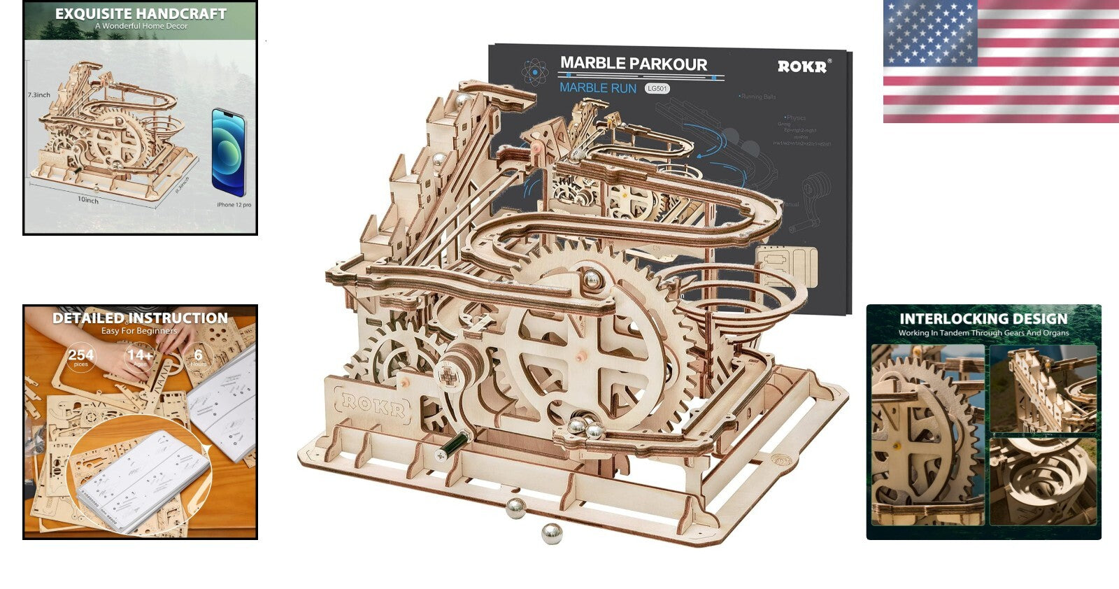 Engaging 3D Wooden Puzzle Kit - Decorative Marble Run for Adults & Kids 12-14