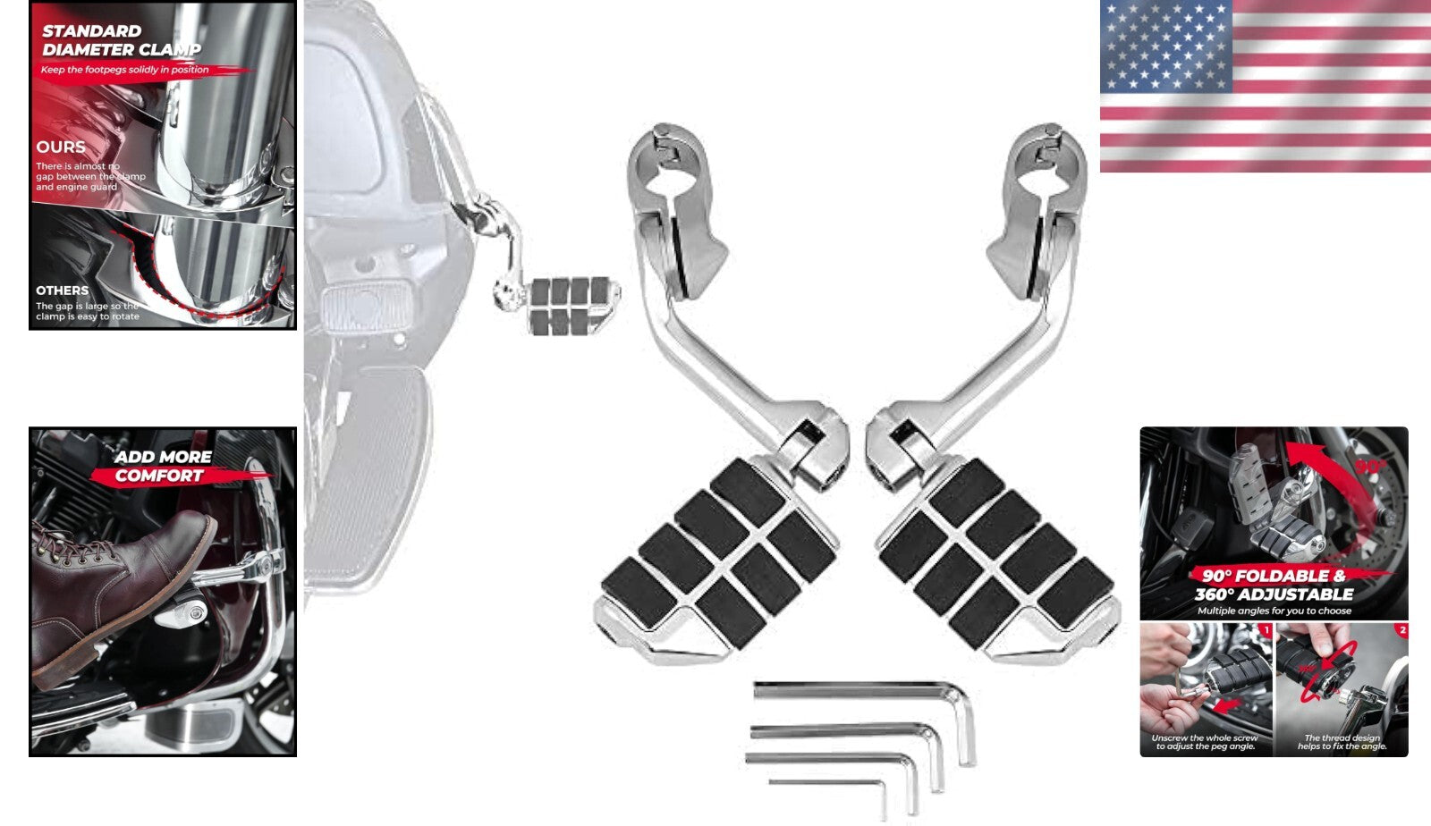 Chrome 1 1/4-Inch Highway Pegs for Harley Touring Models - Enhanced Comfort