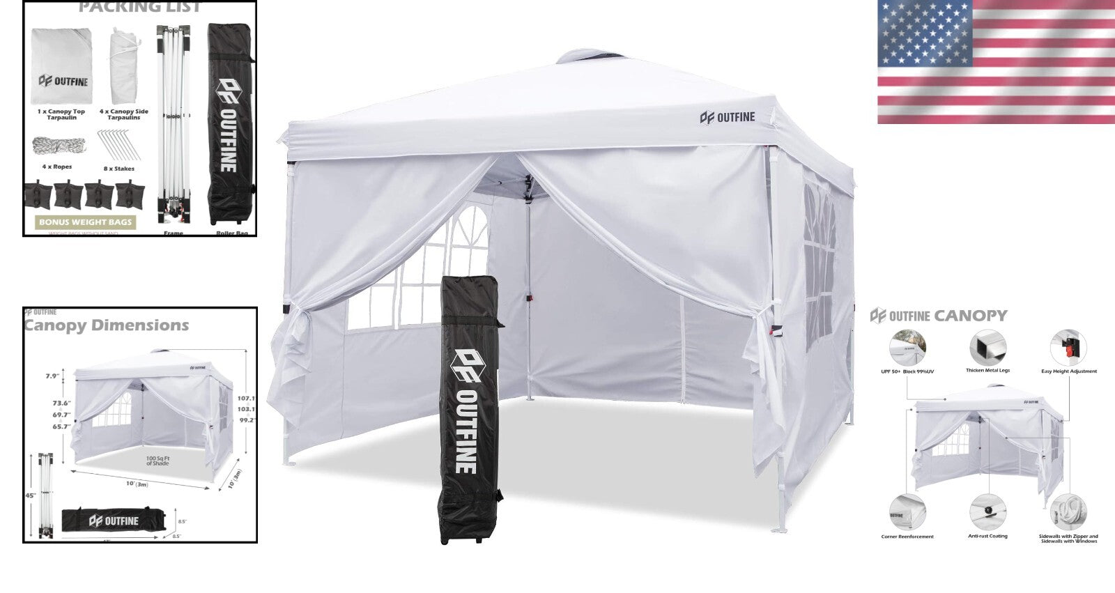 10'x10' Pop-Up Waterproof Canopy Tent with Removable Sidewalls - Outdoor Bliss