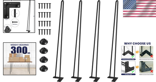 Durable 24" Hairpin Legs Set - Solid Metal Supports Up to 400 lbs for Furniture