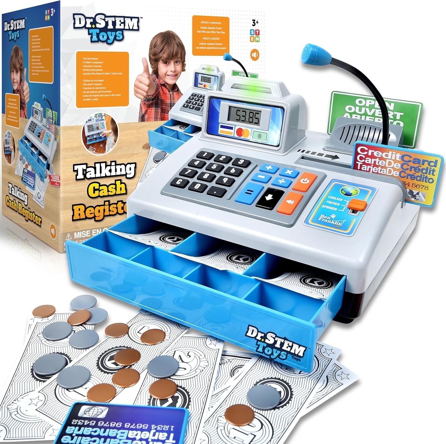 Durable Cash Register Play Set: 69 Pieces with Interactive Voice and Languages