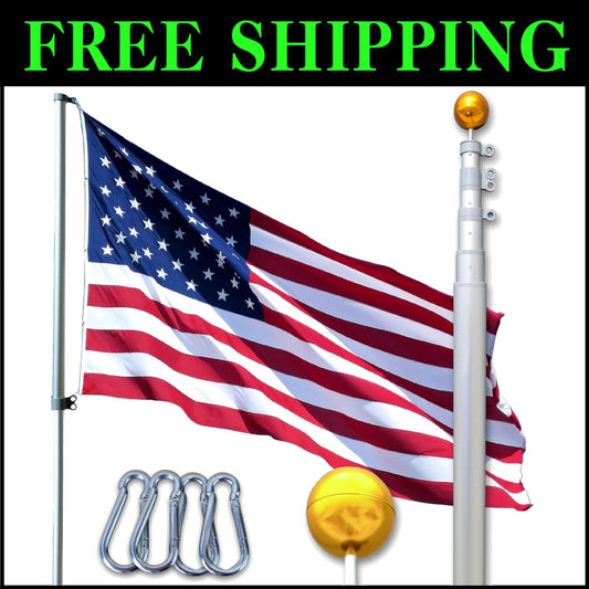 No Rust 20-Foot Telescoping Flagpole Kit - Complete with USA Flags and Hardware