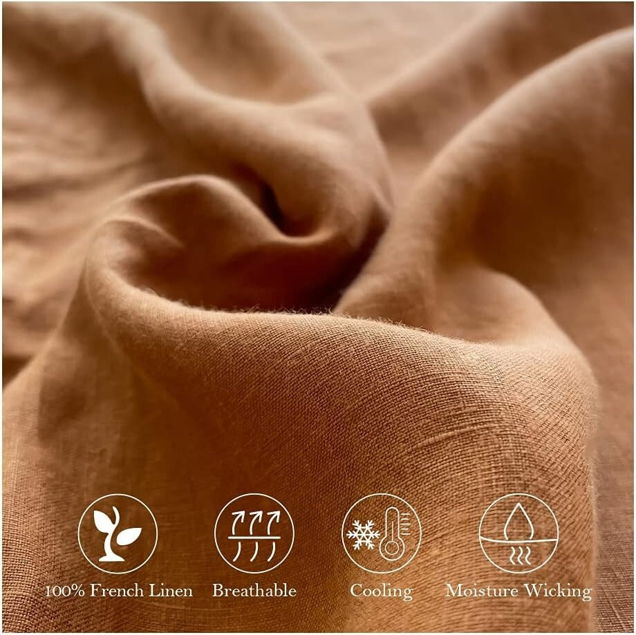 Elegant 4-Piece Rust Linen Bedding Set - King Size Pre-Washed Farmhouse Style