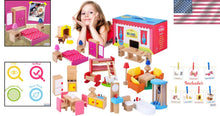 Load image into Gallery viewer, Wooden Dollhouse Furniture Set – 49PCS, 7 Rooms for Kids’ Creative Adventures