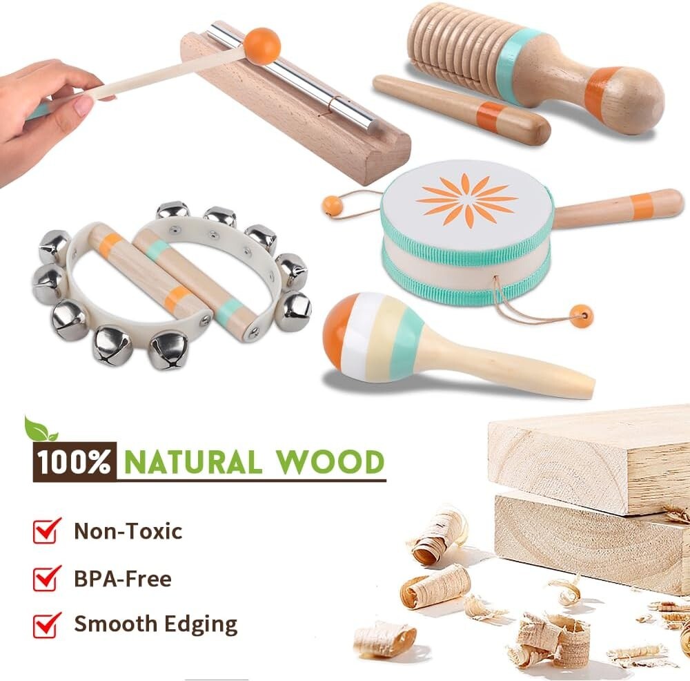 Delightful 8 in 1 Wooden Musical Instruments for 1-3 Year Olds - Gift Ready