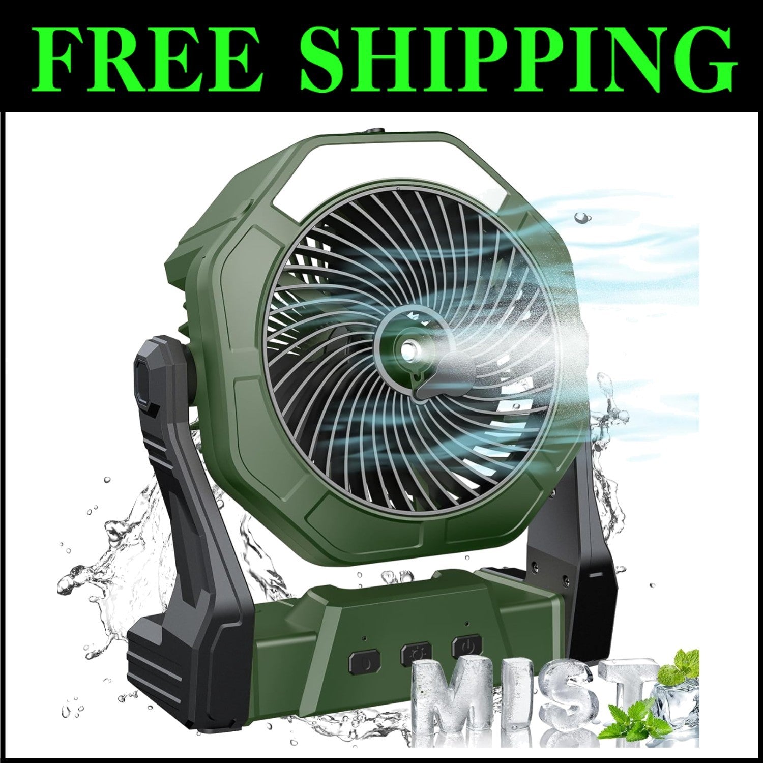 Durable Portable Misting Fan with Three Speeds & LED Light - Ideal for Outdoors