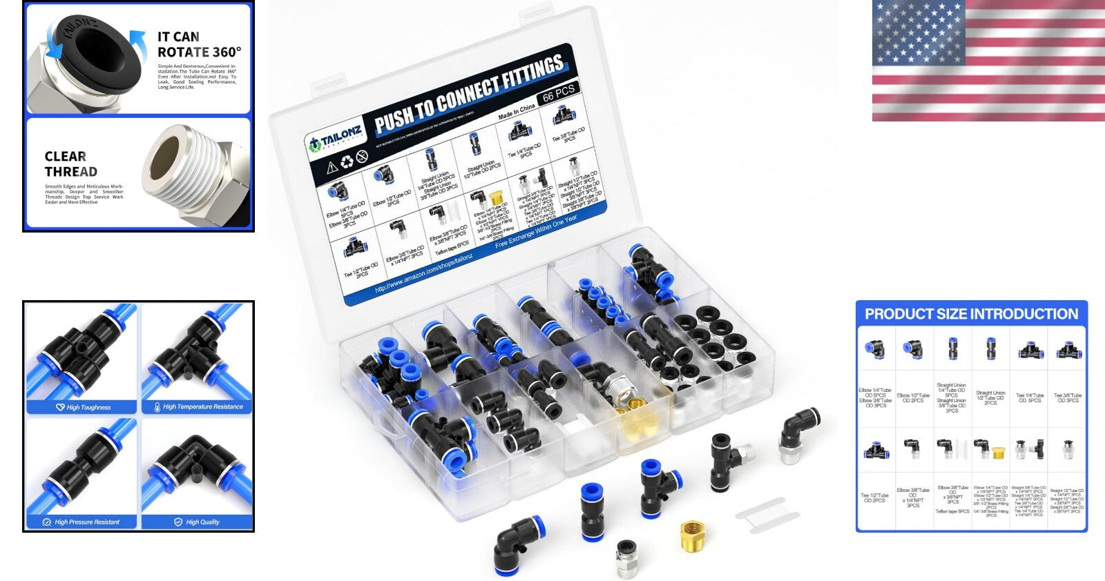 Durable Copper and Plastic Pneumatic Fittings - 66-Piece Set for Professionals