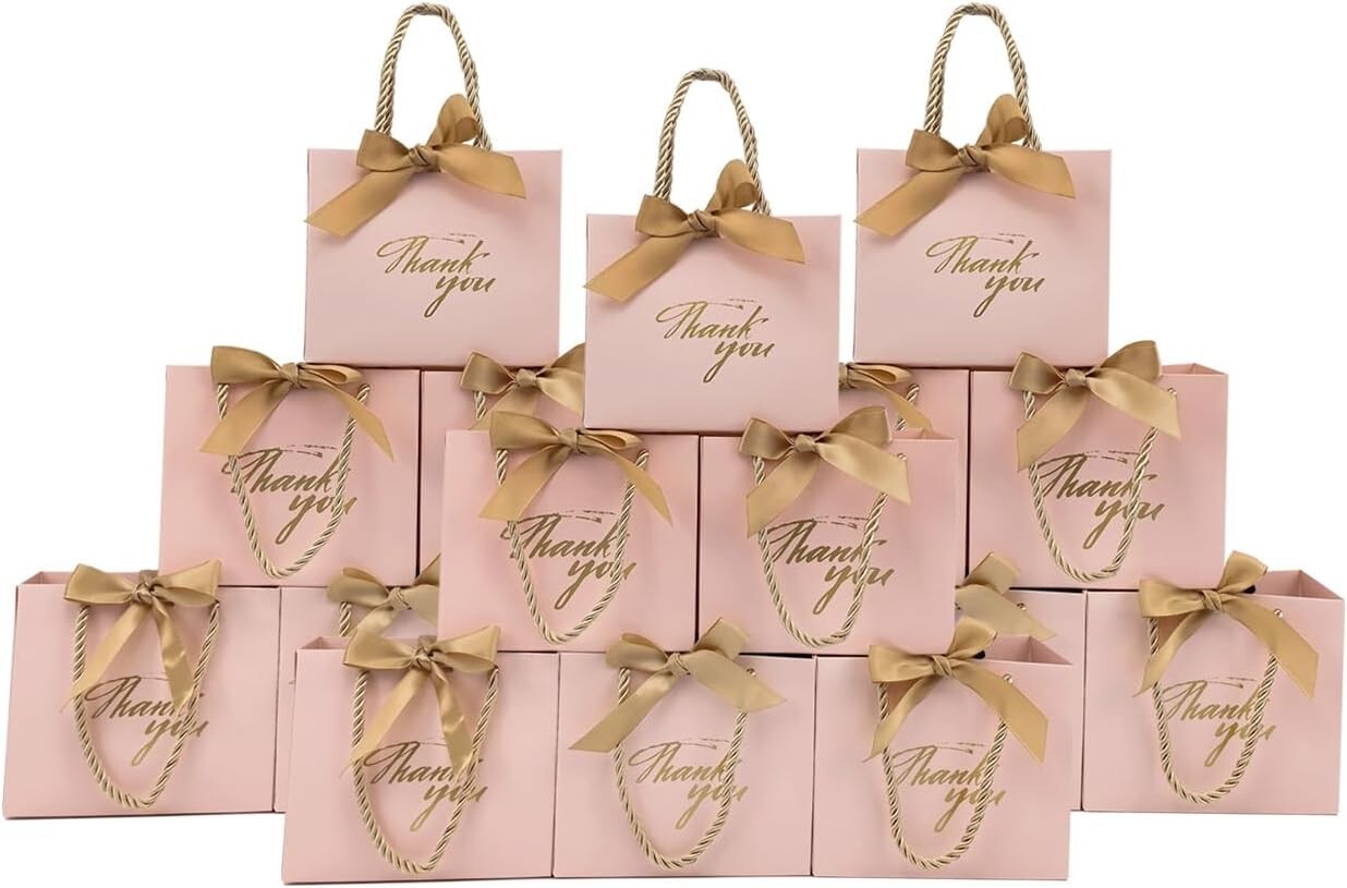 Mini Pink Gift Bags for Baby Showers & Weddings - 5.5x2.5x4.7 Inches - 100 Count