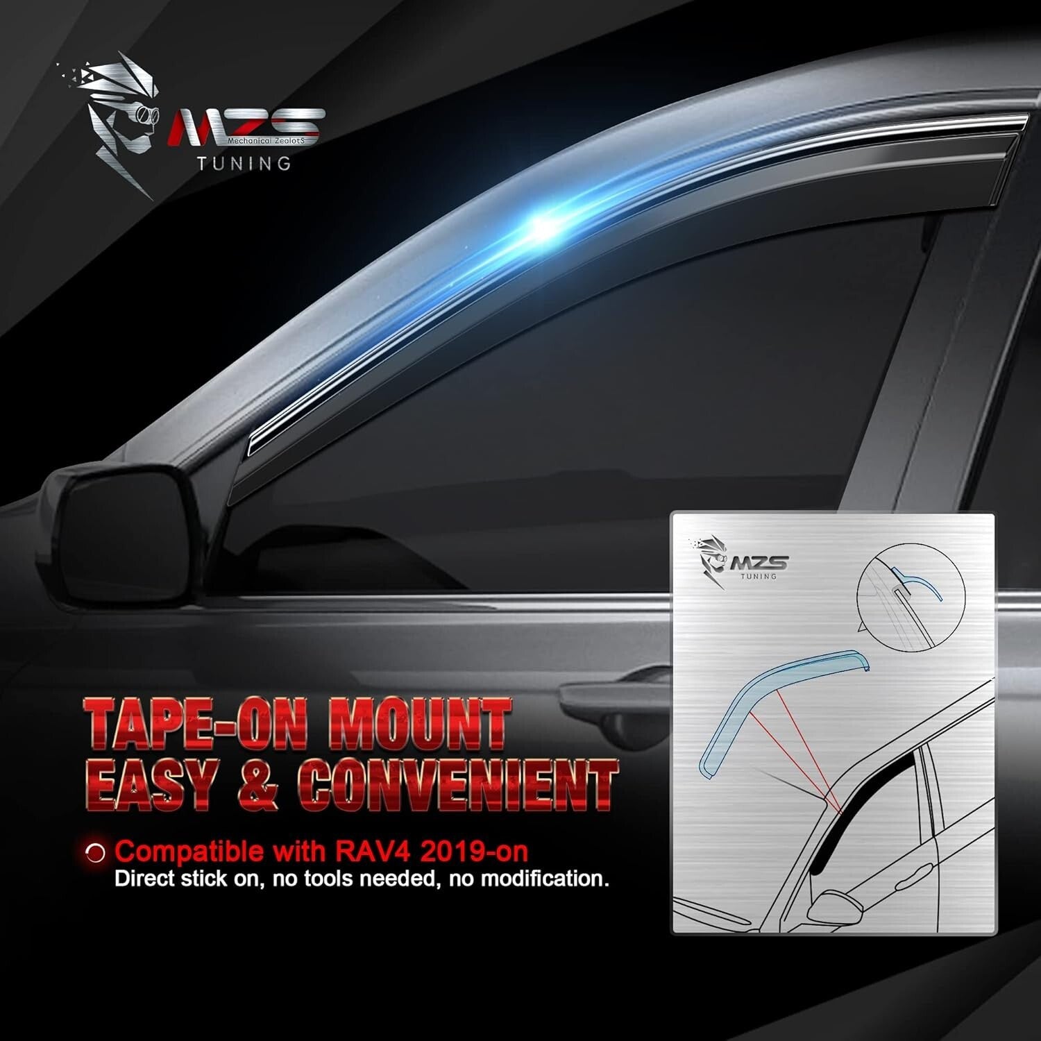 Durable Shatter-Resistant Rain Guards for 2019-2024 Vehicle Models - 4pc Set