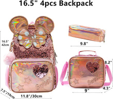 Load image into Gallery viewer, Cute Adjustable Sequin Backpack Set for Girls - Includes Lunch Box &amp; Pencil Case