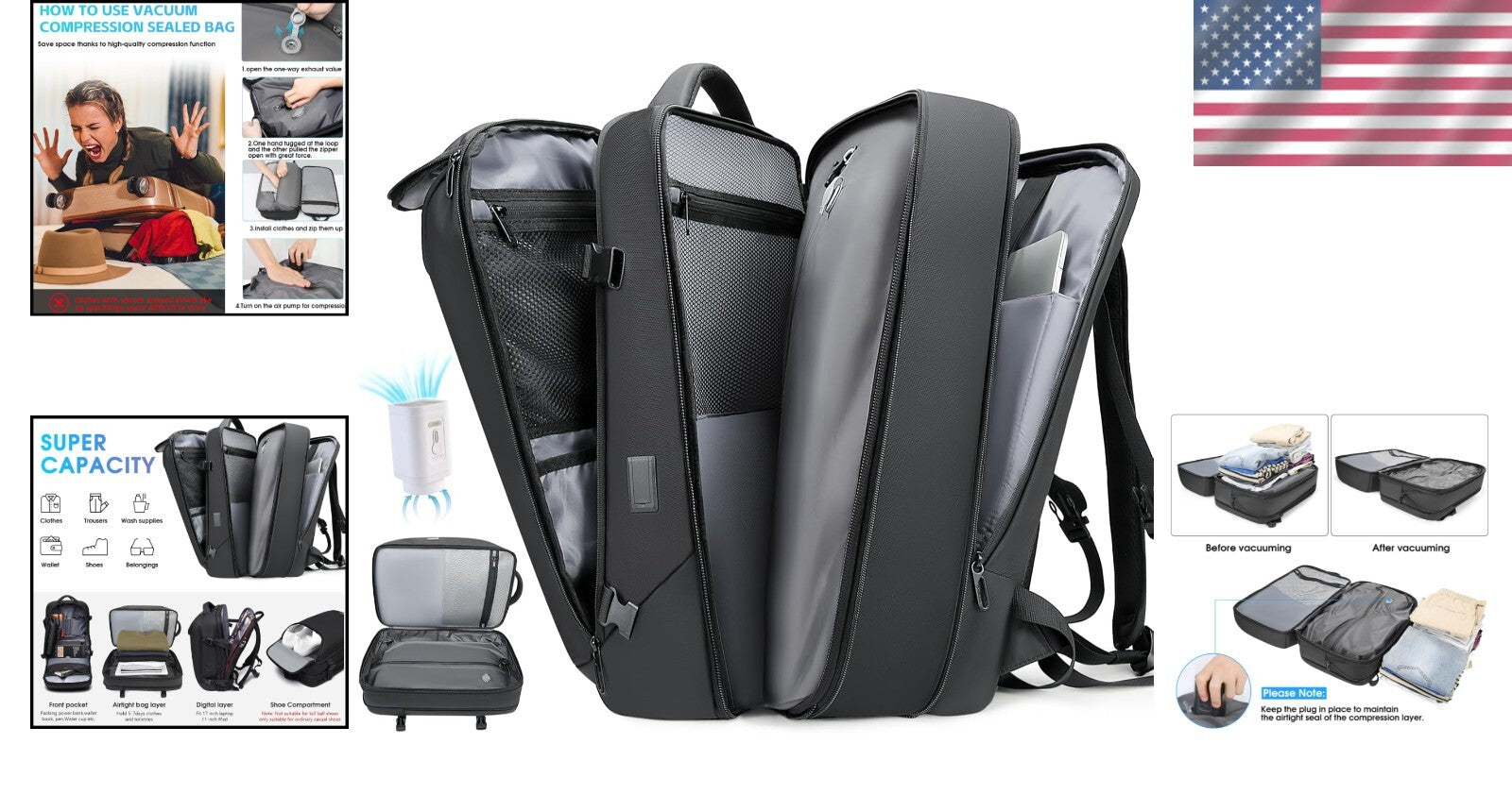 Water-Resistant 50L Compression Backpack with Laptop Compartment - Travel Ready