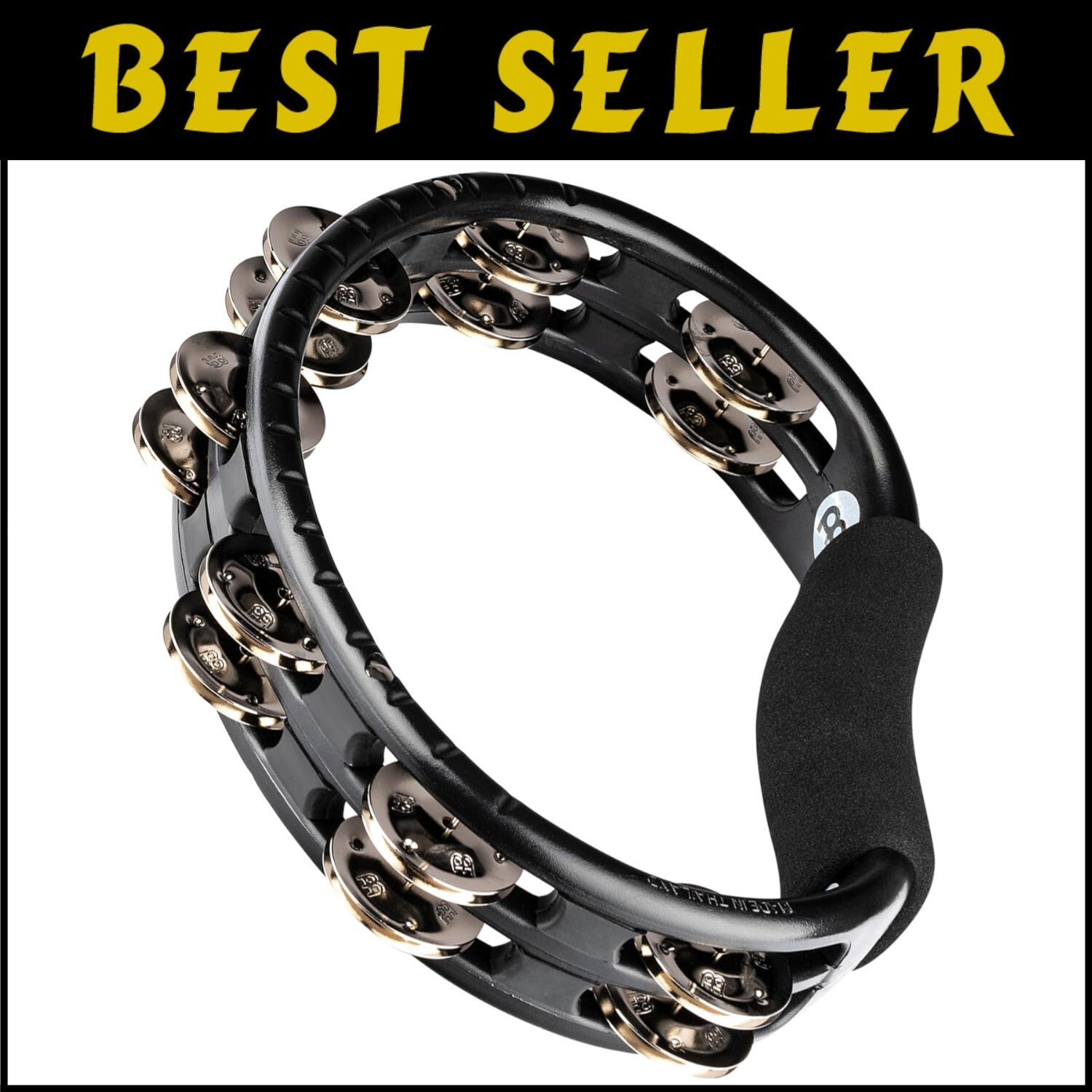 Traditional Handheld Tambourine - Ergonomic Black Frame, Built for All Musicians