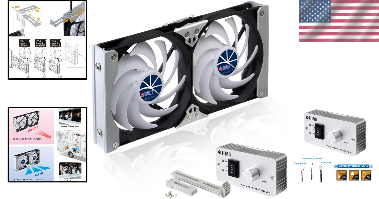 Efficient Rack-Mounted 12V/24V Double Fan for Refrigerators & Mobile Cooling