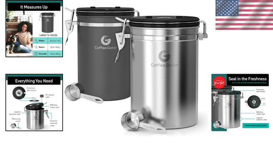 2-Pack Airtight Stainless Steel Coffee Canisters with Date-Tracker and Scoop