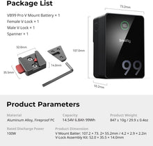 Load image into Gallery viewer, VB99 Pro V-Mount Battery: 2.5H Fast Charge &amp; Full Compatibility with Cameras