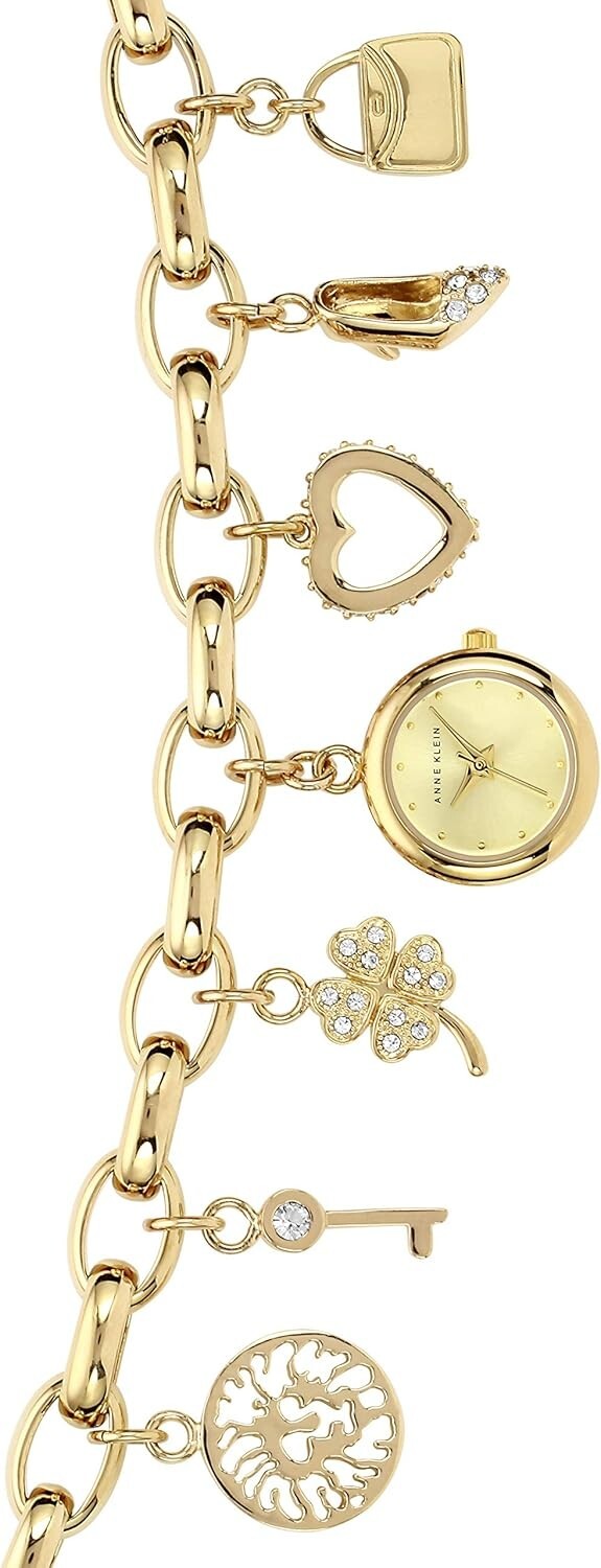 Luxury Gold-Tone Women's Bracelet Watch with Premium Crystals & Unique Charms