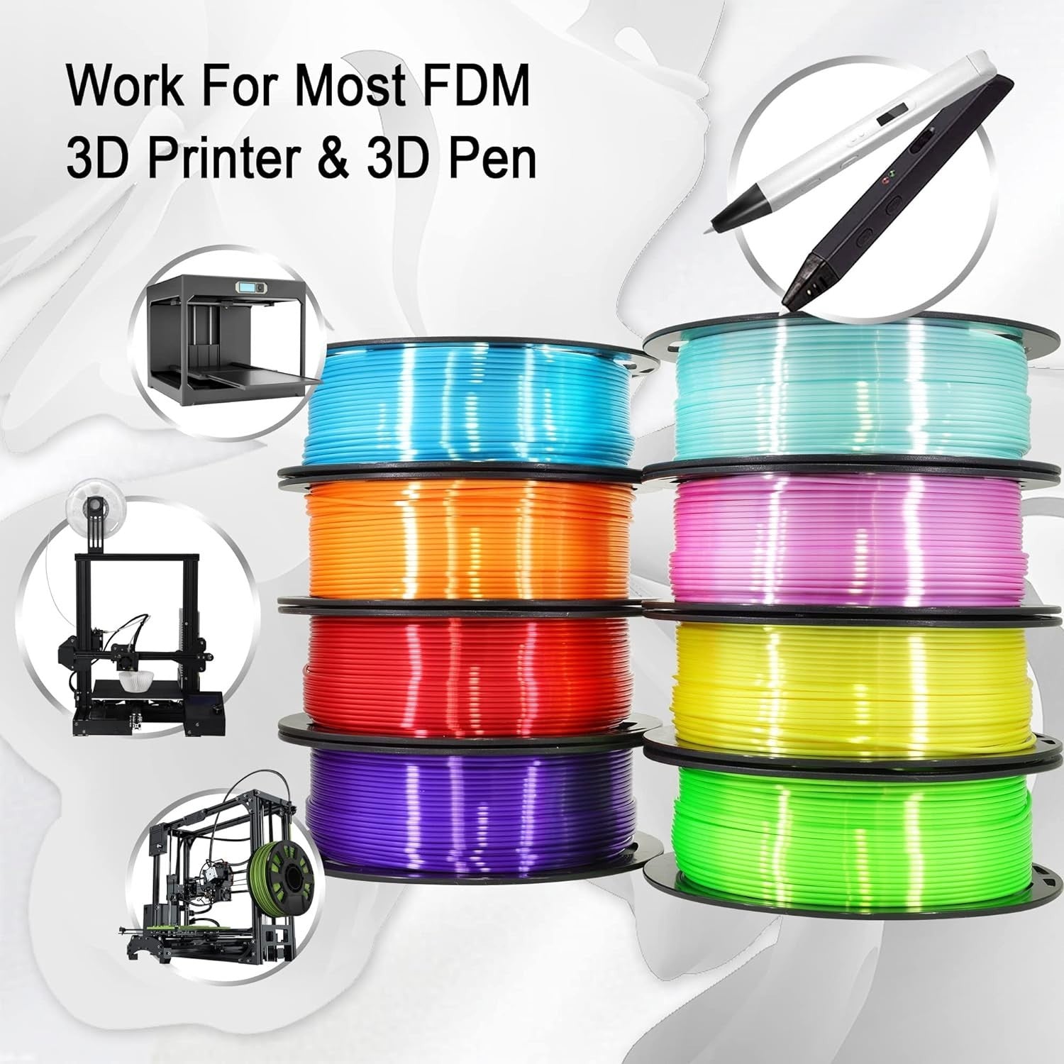High Quality 1.75mm PLA Filament Bundle - 8 Silk Colors, 250g Each for 3D Print