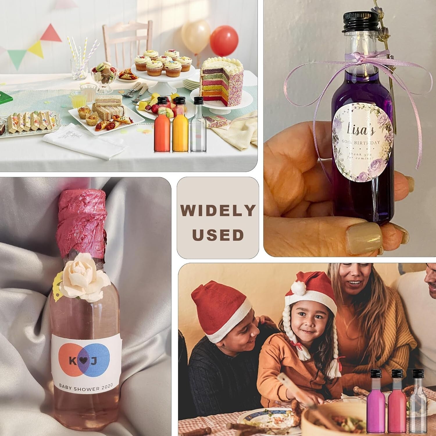 Reusable 120 Pack 2 oz Plastic Shot Bottles with Funnels - Perfect for Crafts